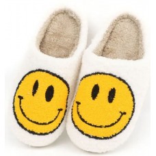 Pantoufles d'hiver douillettes et chaudes Smiley - taille 43-44 - Blanc/jaune