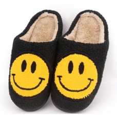 Pantoufles d'hiver douillettes et chaudes Smiley - taille 43-44 - Noir/jaune
