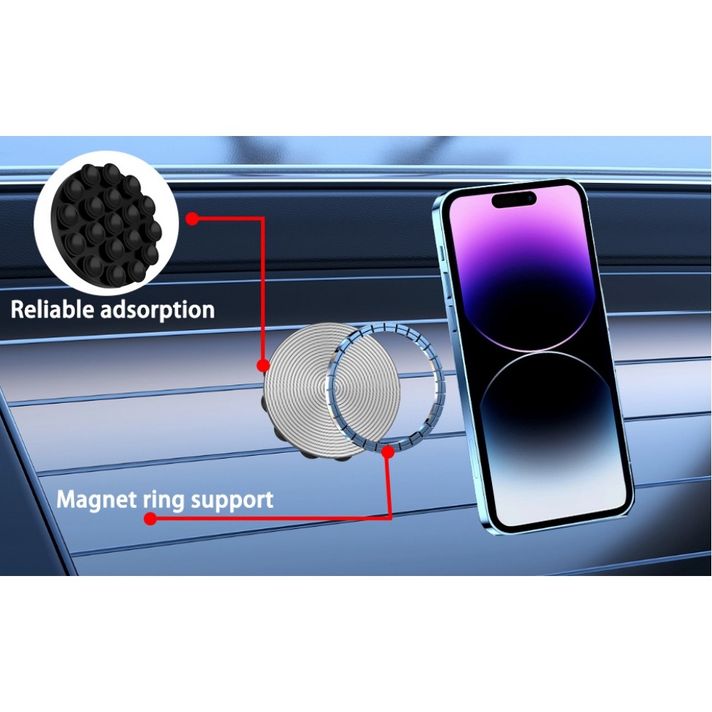 MagSafe 360° Rotierender Silikon-Magnetpatch mit Saugnapf für Handyhalterung - Schwarz