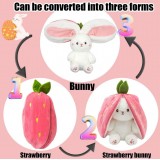 Peluche convertible lapin mignon à fraise fruitée 2 en 1 jouet - Blanc