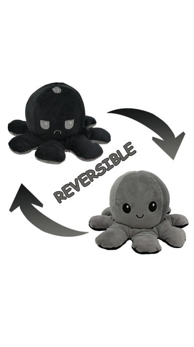 Peluche poulpe réversible double face Mood Octopus - Noir / gris