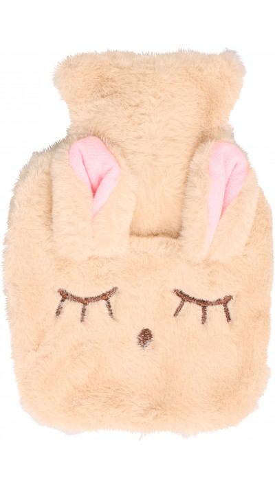 Petite mini bouillotte avec enveloppe de lapin à la peluche douce - Beige