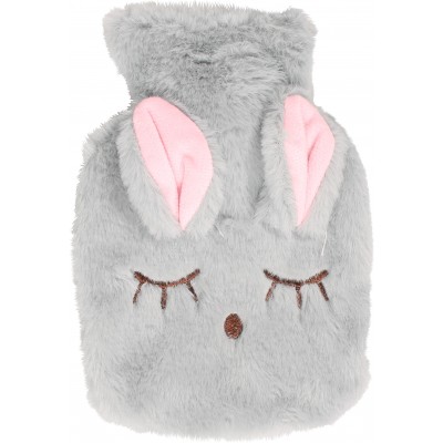 Petite mini bouillotte avec enveloppe de lapin à la peluche douce - Bleu