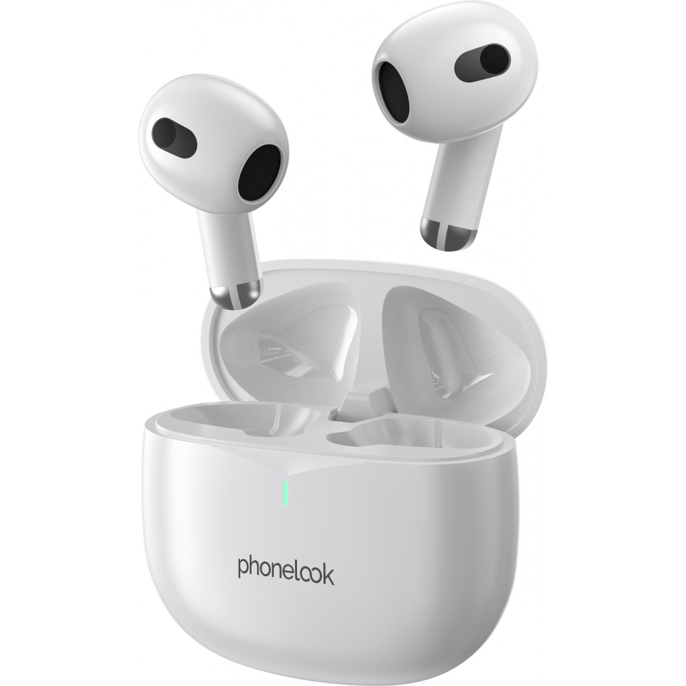 PhoneLook Pods 2 - Ecouteurs Bluetooth 5.3 sans fil TWS In-Ear ENC + boîte de chargement - Blanc