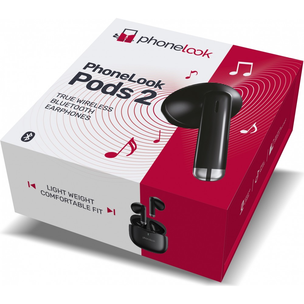 PhoneLook Pods 2 - Ecouteurs Bluetooth 5.3 sans fil TWS In-Ear ENC + boîte de chargement - Noir