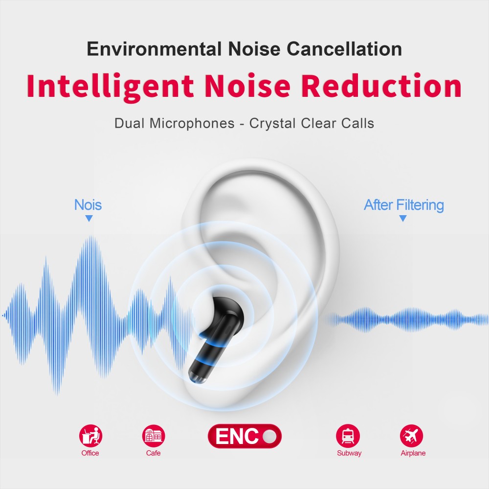 PhoneLook Pods 2 - Ecouteurs Bluetooth 5.3 sans fil TWS In-Ear ENC + boîte de chargement - Noir