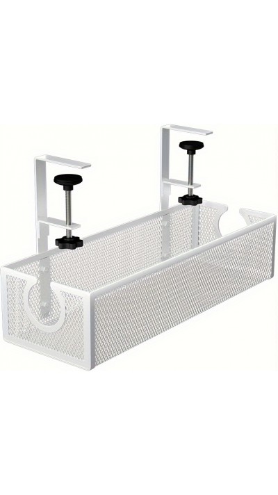 Plateau de gestion de câbles sous-bureau métal sans perçage organisateur moderne - Blanc