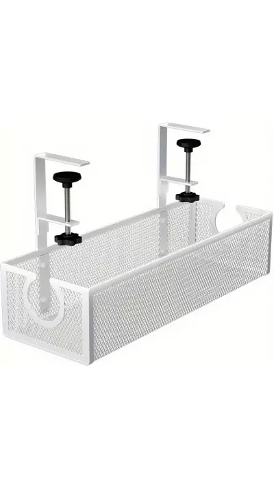 Plateau de gestion de câbles sous-bureau métal sans perçage organisateur moderne - Blanc