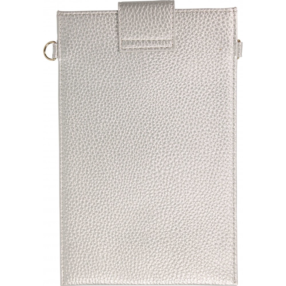 Pochette à bandoulière universelle pour smartphone en cuir végétal avec lanière en cuir (végétal) - Argent
