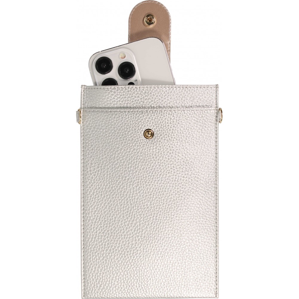Pochette à bandoulière universelle pour smartphone en cuir végétal avec lanière en cuir (végétal) - Argent