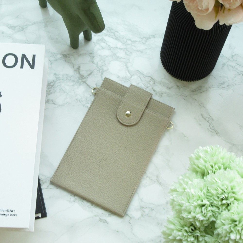 Pochette à bandoulière universelle pour smartphone en cuir végétal avec lanière en cuir (végétal) - Beige