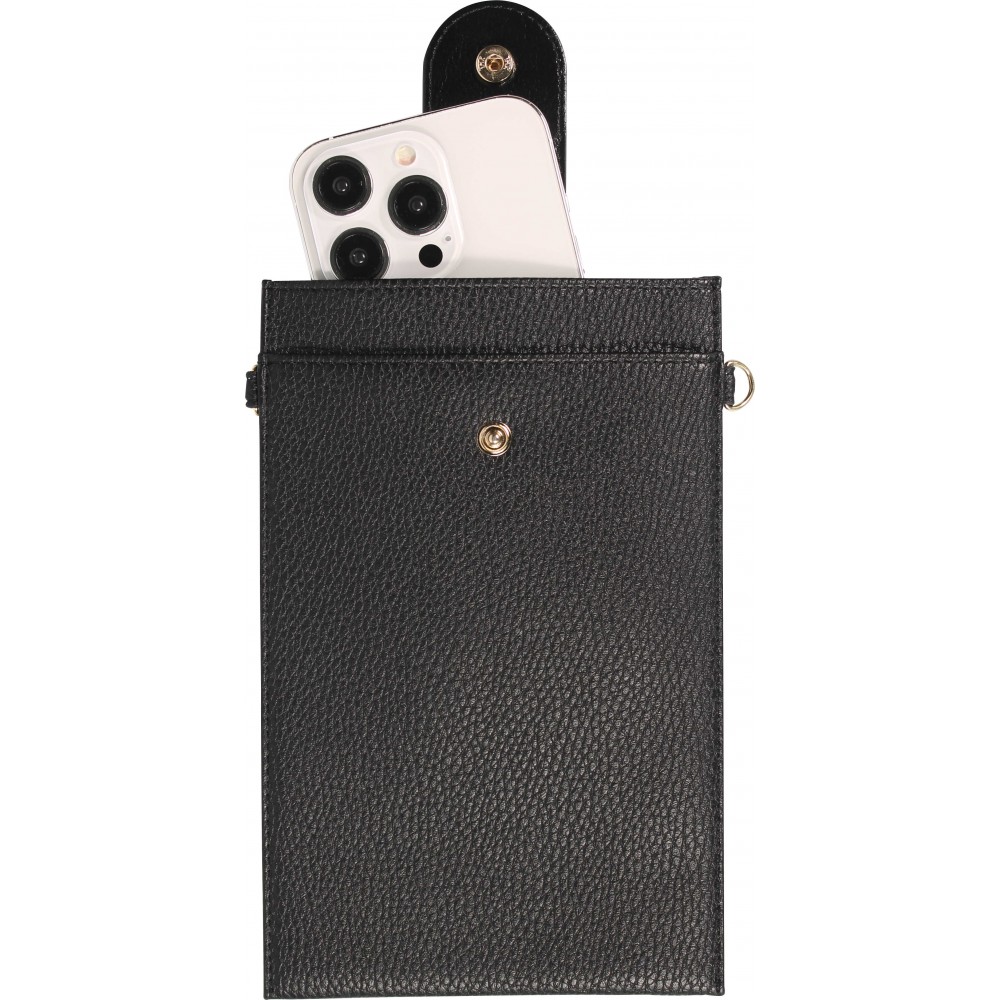 Pochette à bandoulière universelle pour smartphone en cuir végétal avec lanière en cuir (végétal) - Noir