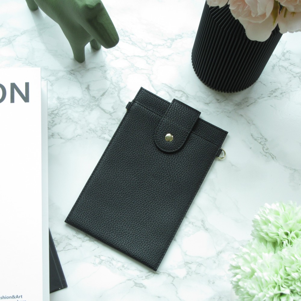 Pochette à bandoulière universelle pour smartphone en cuir végétal avec lanière en cuir (végétal) - Noir