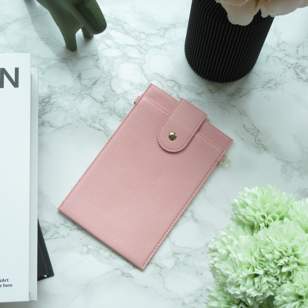 Pochette à bandoulière universelle pour smartphone en cuir végétal avec lanière en cuir (végétal) - Rose