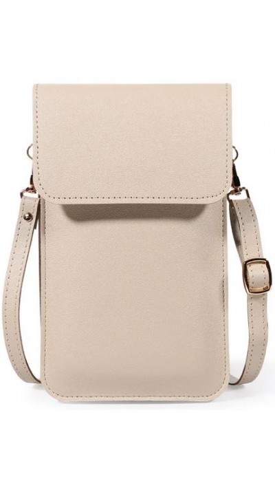 Pochette bandoulière pour téléphone et accessoire avec fenêtre transparente - Beige