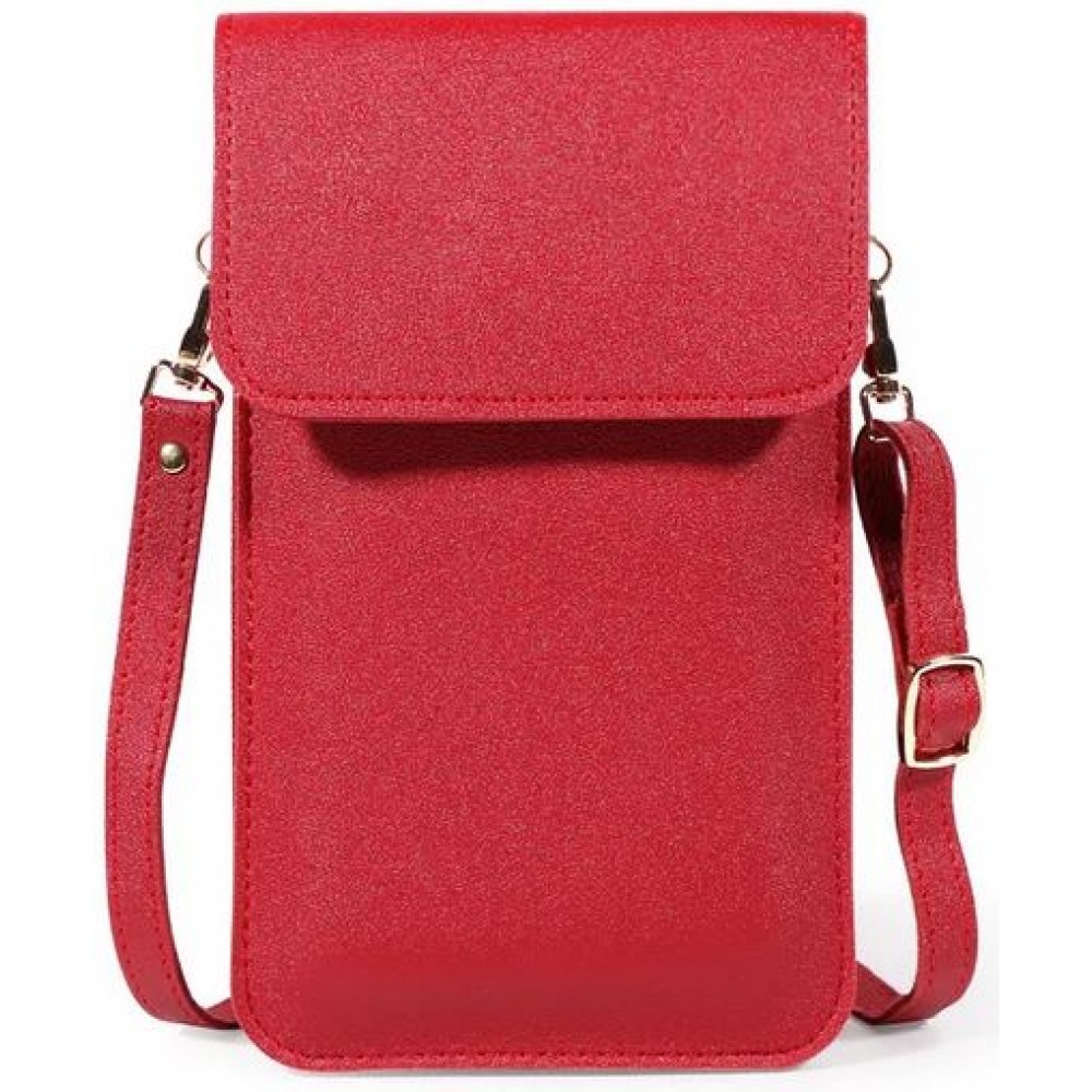 Pochette bandoulière pour téléphone et accessoire avec fenêtre transparente - Rouge
