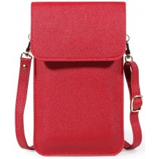 Pochette bandoulière pour téléphone et accessoire avec fenêtre transparente - Rouge