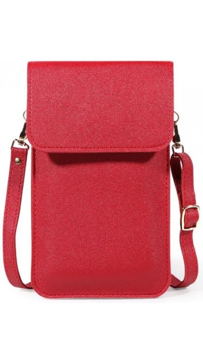 Pochette bandoulière pour téléphone et accessoire avec fenêtre transparente - Rouge