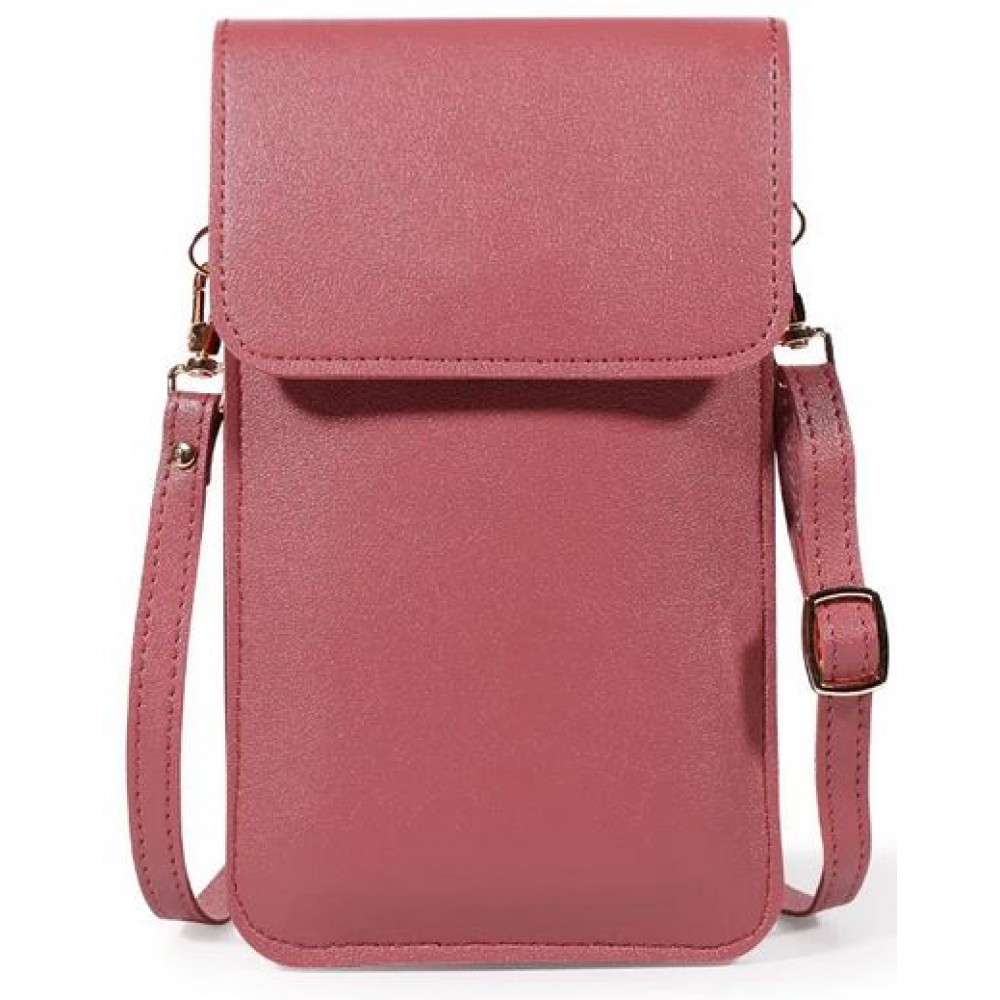 Pochette bandoulière pour téléphone et accessoire avec fenêtre transparente - Vieux rose