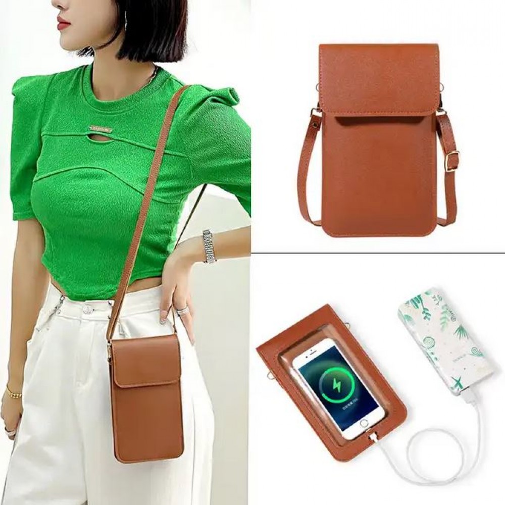Pochette bandoulière pour téléphone et accessoire avec fenêtre transparente - Vieux rose