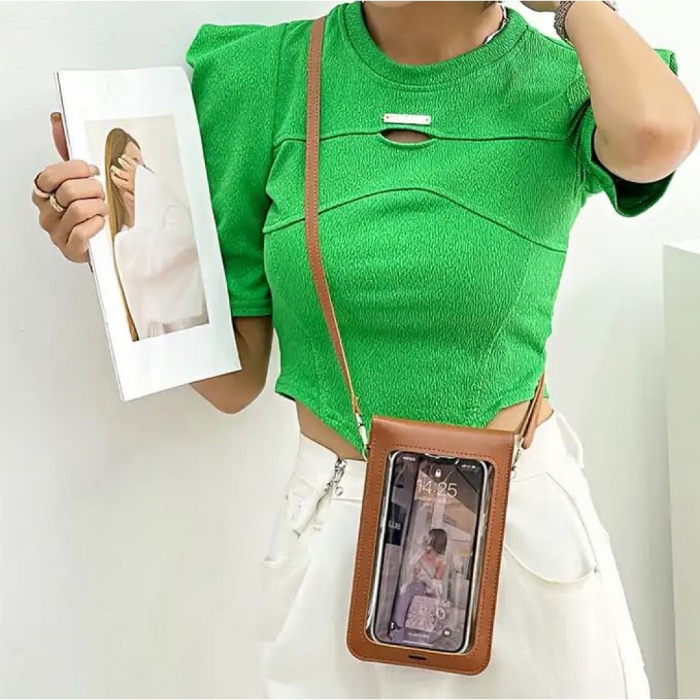 Pochette bandoulière pour téléphone et accessoire avec fenêtre transparente - Vieux rose