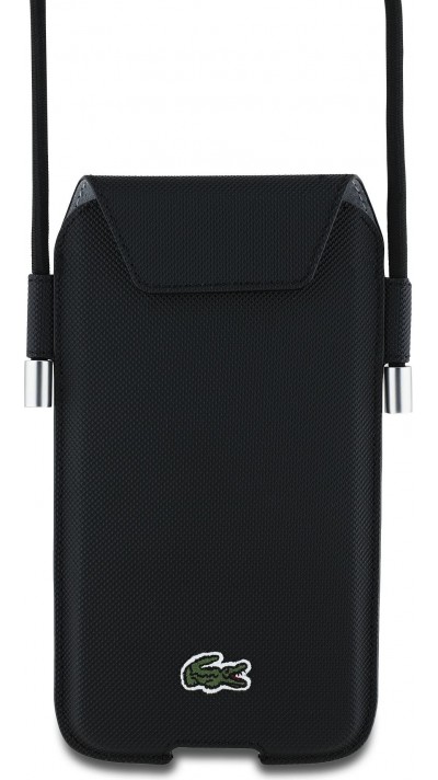 Pochette étui téléphone Lacoste avec rabat et lanière XL Petit Piqué Iconique - Noir