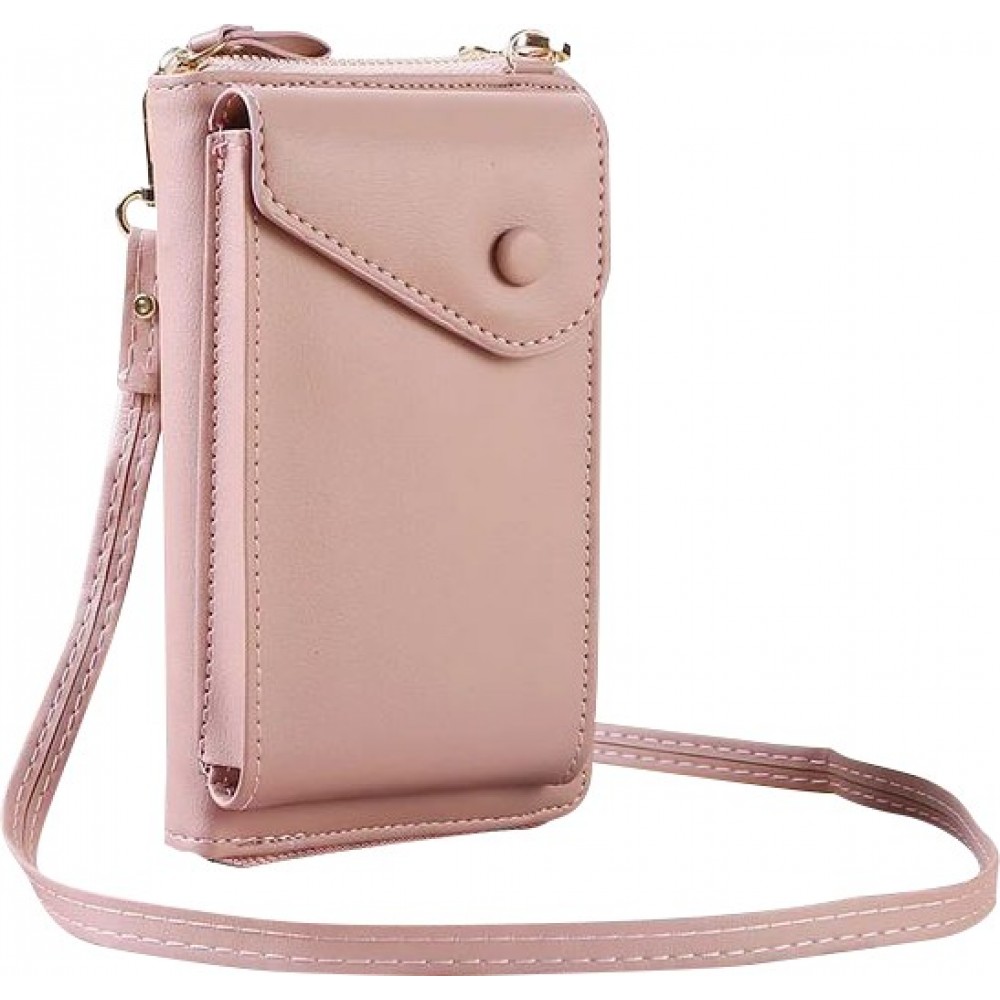 Pochette téléphone porte-monnaie 2 en 1 avec lanière amovible - Rose