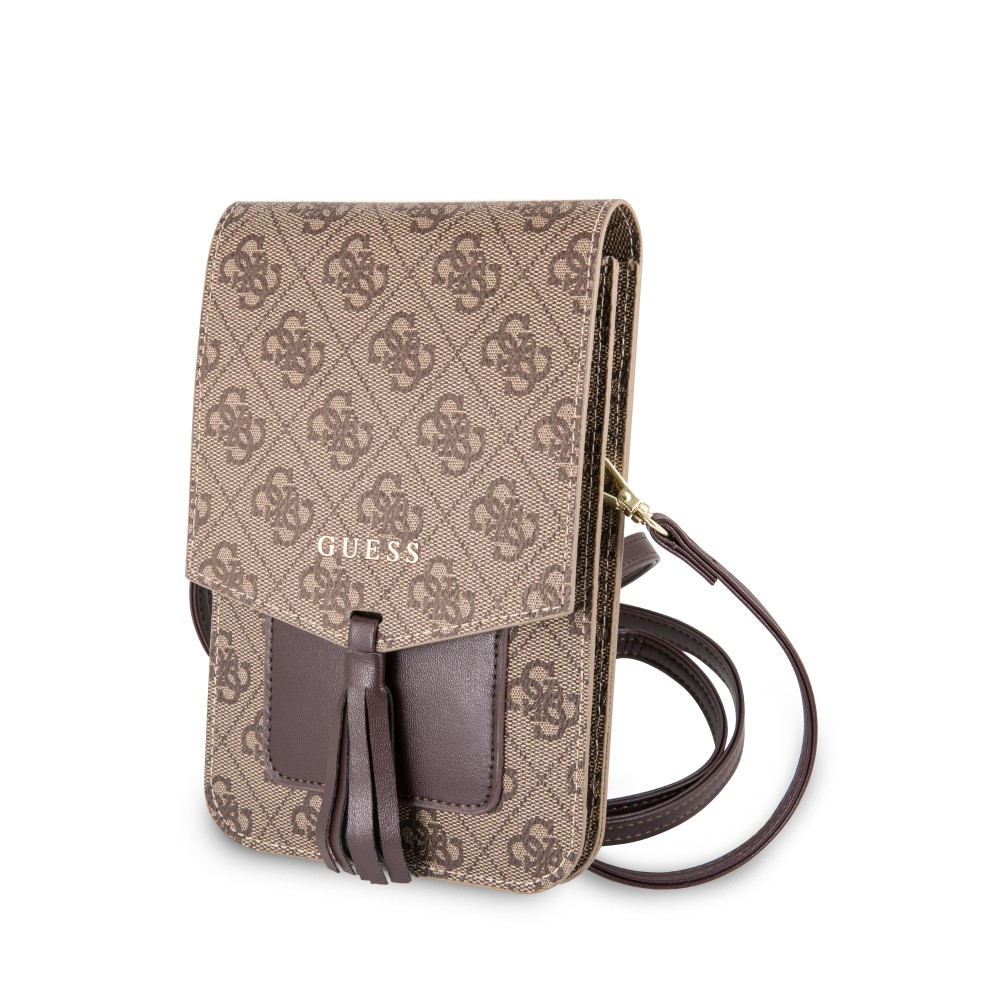 Pochette universelle/petit sac Guess avec monogramme en similicuir et lanière intégrée - Brun