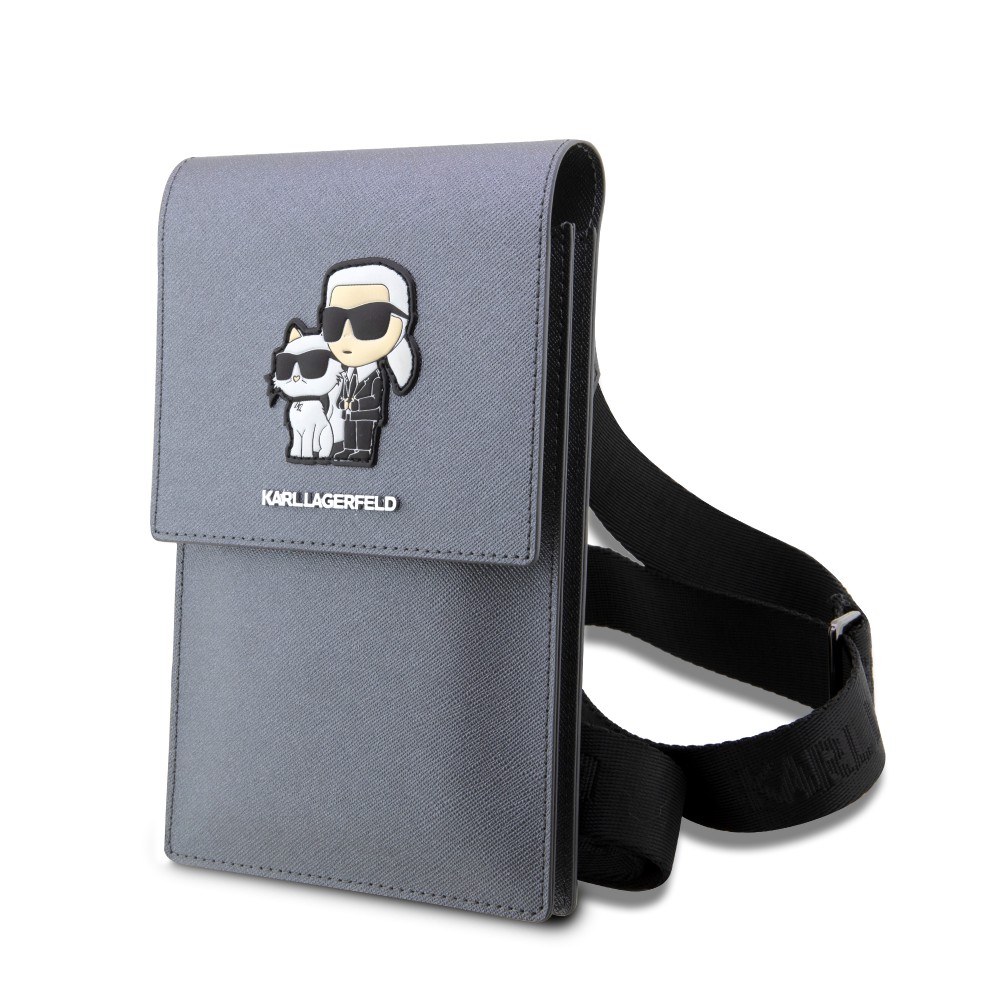 Karl Lagerfeld Universaltasche/Tasche aus Kunstleder mit geprägtem Karl-Logo und Choupette, verstellbarem Riemen und integrierten Kartenfächern - Grau silbern