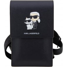 Pochette universelle/sacoche Karl Lagerfeld en similicuir avec logo de Karl et Choupette en relief, lanière réglable et porte-cartes intégrés - Noir