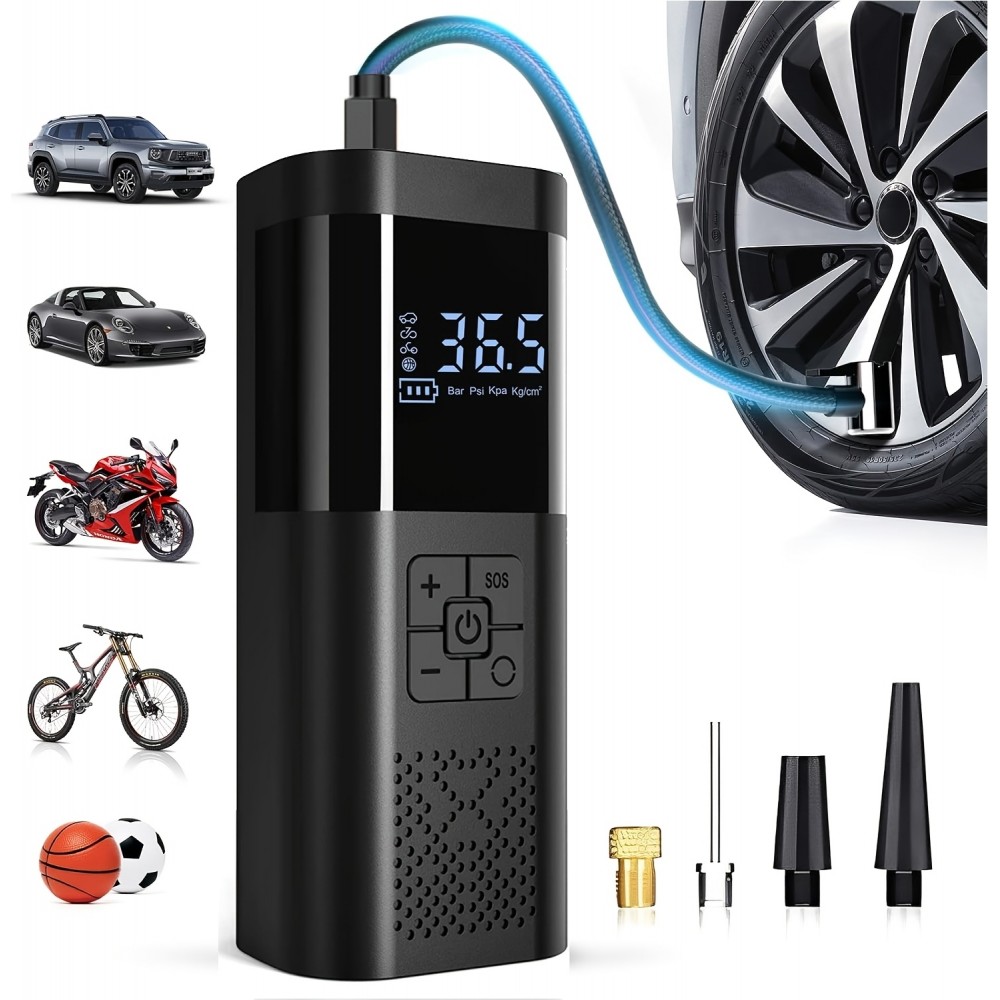 Tragbare Luftkompressor Reifenpumpe 150PSI mit Manometer LED Licht kabellos für Auto Motorrad Fahrrad