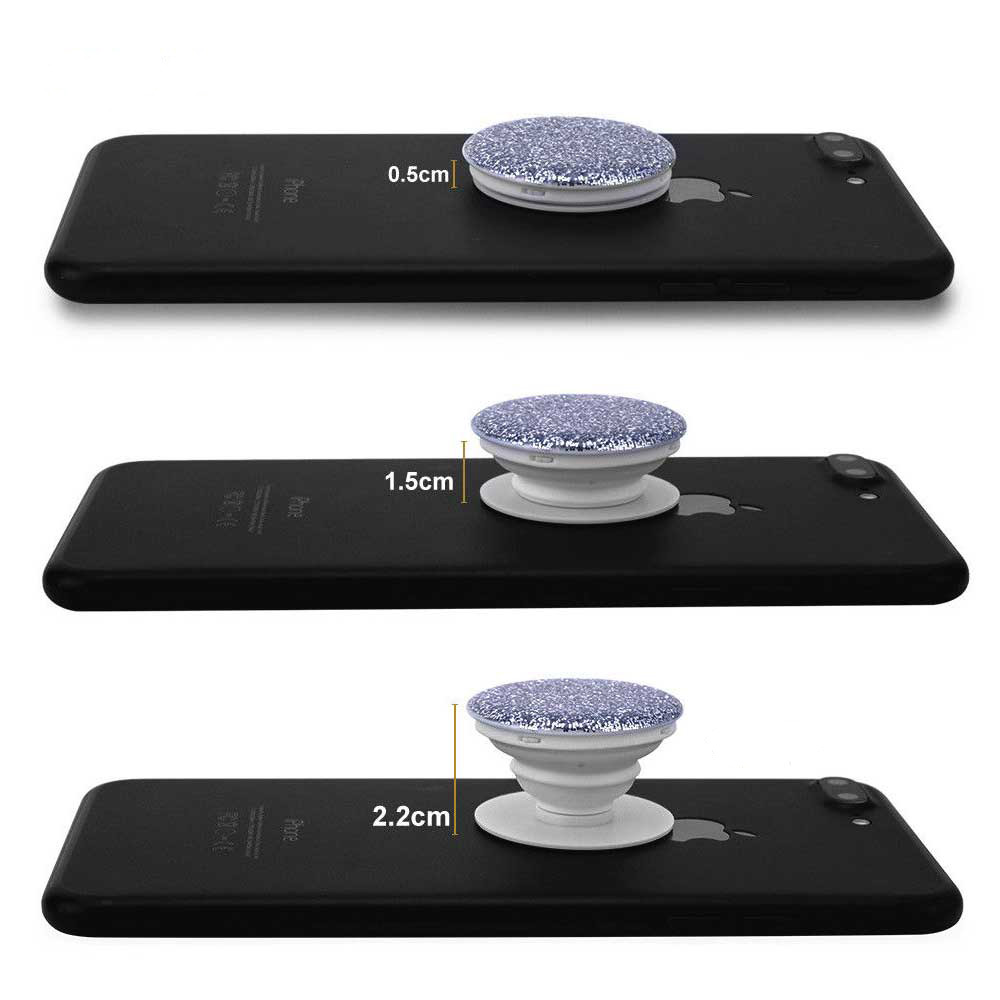 Pop Socket 3D Glitzer - Austauschbare Finger & Einhand Halterung für Smartphone / Tablets - Silber