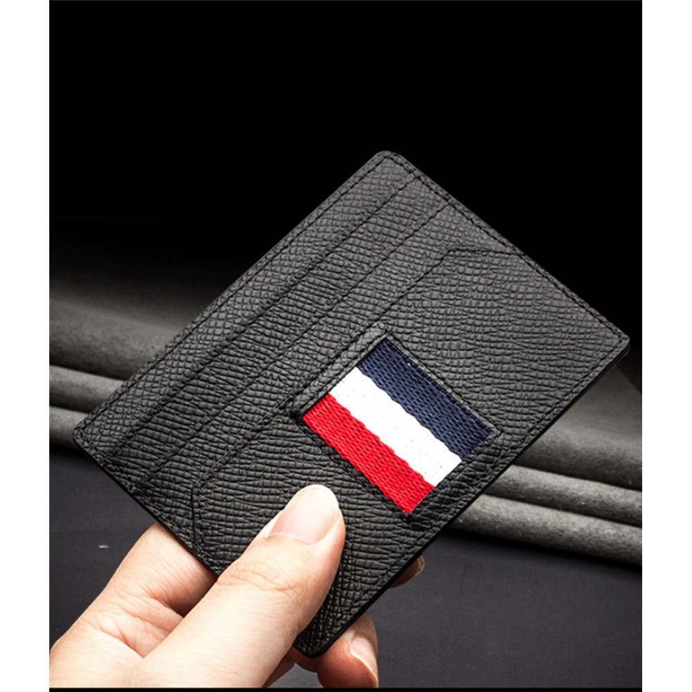 Étui à cartes Qialino Deluxe en cuir véritable avec 3 compartiments pour cartes - Noir