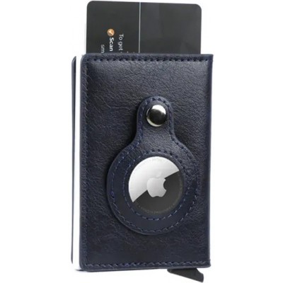 Porte-cartes et support AirTag 2 en 1 avec bloqueur RFID cuir synthétique - Bleu