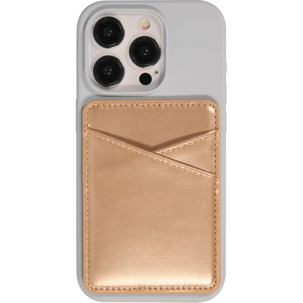 Porte-cartes magnétique universel en similicuir pour smartphones Apple MagSafe & Android - Or