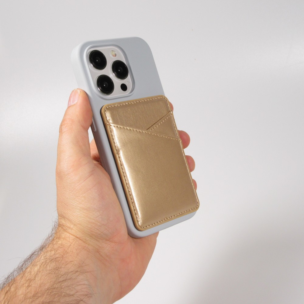 Porte-cartes magnétique universel en similicuir pour smartphones Apple MagSafe & Android - Or