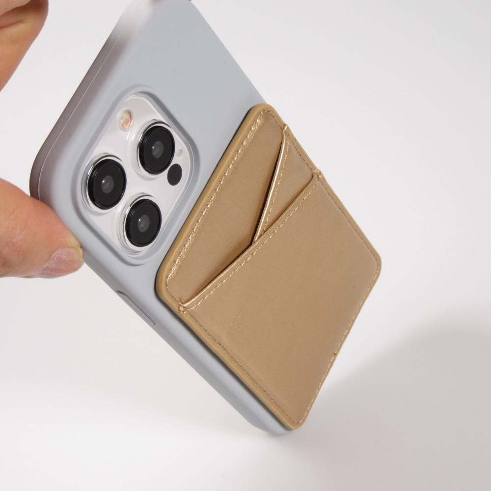 Porte-cartes magnétique universel en similicuir pour smartphones Apple MagSafe & Android - Or