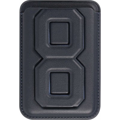 Porte-cartes magnétique wallet MagSafe cuir végan avec aimant fort et support pliable intégré - Bleu foncé