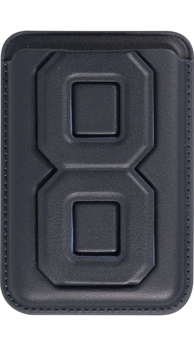 Porte-cartes magnétique wallet MagSafe cuir végan avec aimant fort et support pliable intégré - Bleu foncé
