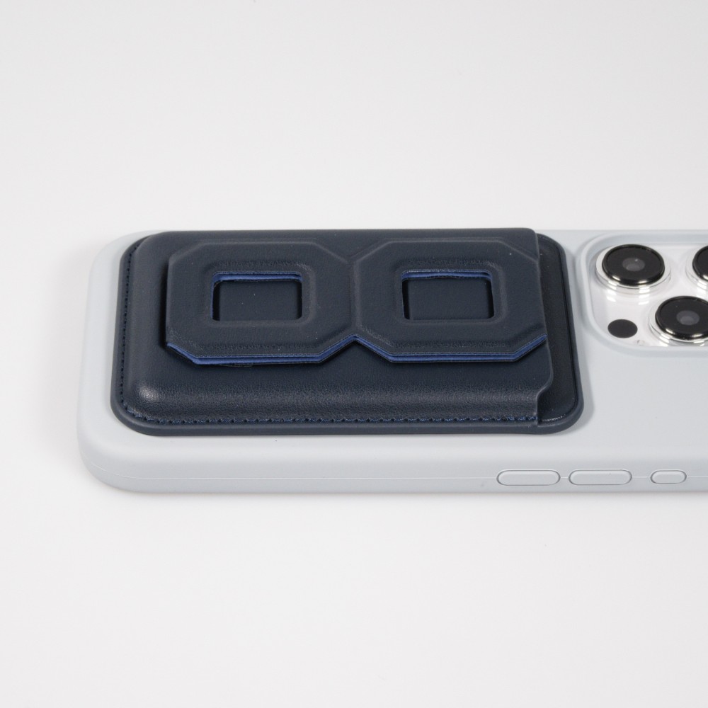 Magnetischer Kartenhalter wallet MagSafe veganes Leder mit starkem Magneten und integriertem Klappständer - Dunkelblau