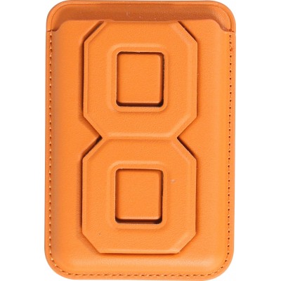 Porte-cartes magnétique wallet MagSafe cuir végan avec aimant fort et support pliable intégré - Brun clair