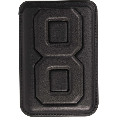 Porte-cartes magnétique wallet MagSafe cuir végan avec aimant fort et support pliable intégré - Noir