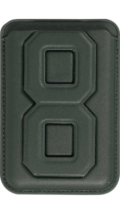 Porte-cartes magnétique wallet MagSafe cuir végan avec aimant fort et support pliable intégré - Vert foncé