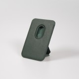 Porte-cartes magnétique wallet MagSafe cuir végan avec aimant fort et support pliable intégré - Vert foncé