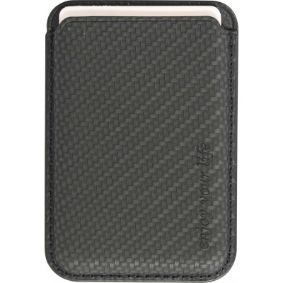 Porte-cartes magnétique wallet effet carbone - Compatible avec Apple MagSafe - Noir