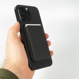 Porte-cartes magnétique wallet effet carbone - Compatible avec Apple MagSafe - Noir