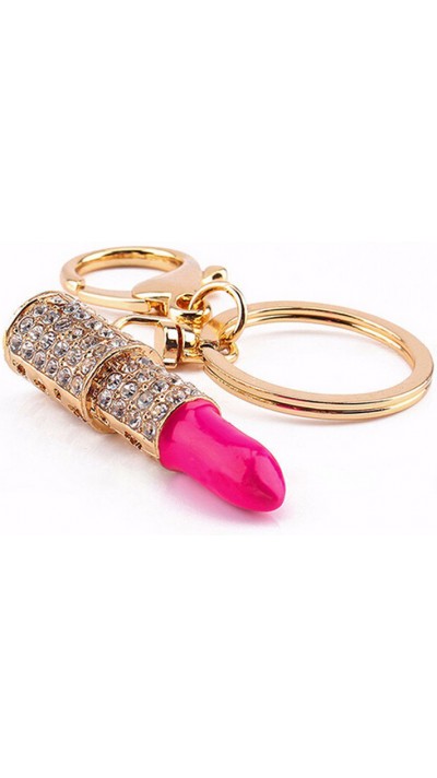 Porte-clés / bijoux universel - Lipstick brillant - Rose "Bling-bling" - Or rose