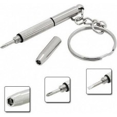 Multifunktions 2 in 1 Schlüsselanhänger aus Aluminium mit Flachkopf- und Kreuzschlitz Schraubendreher (1 Stk) - Silber