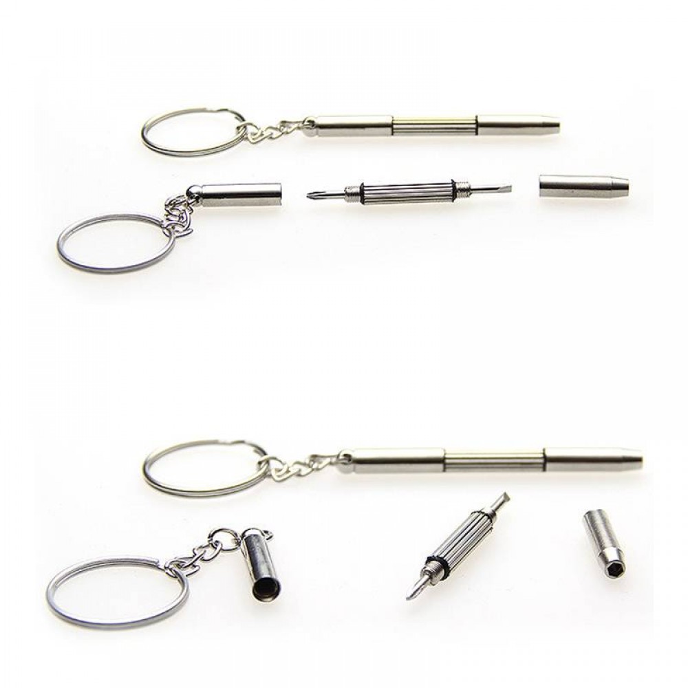 Porte-clés multifonctions 2 en 1 en aluminium avec tournevis à tête plate et cruciforme (1 pc) - Argent