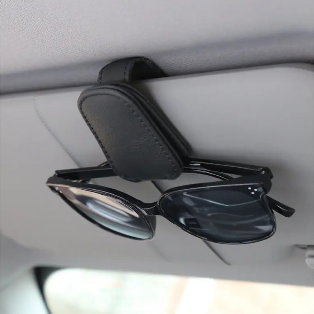 Porte-lunettes magnétique pour pare-soleil de voiture en design cuir - Noir